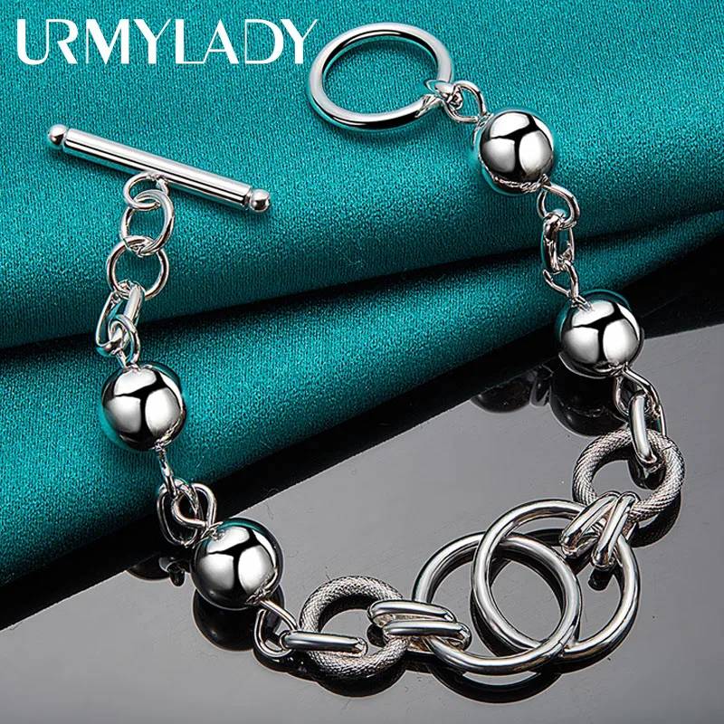 

URMYLADY 925 Sterling Silver Multi-Circle Ball Smooth Bead Charm Chain Bracelet Wedding Party For Women Man Fashion Jewelry