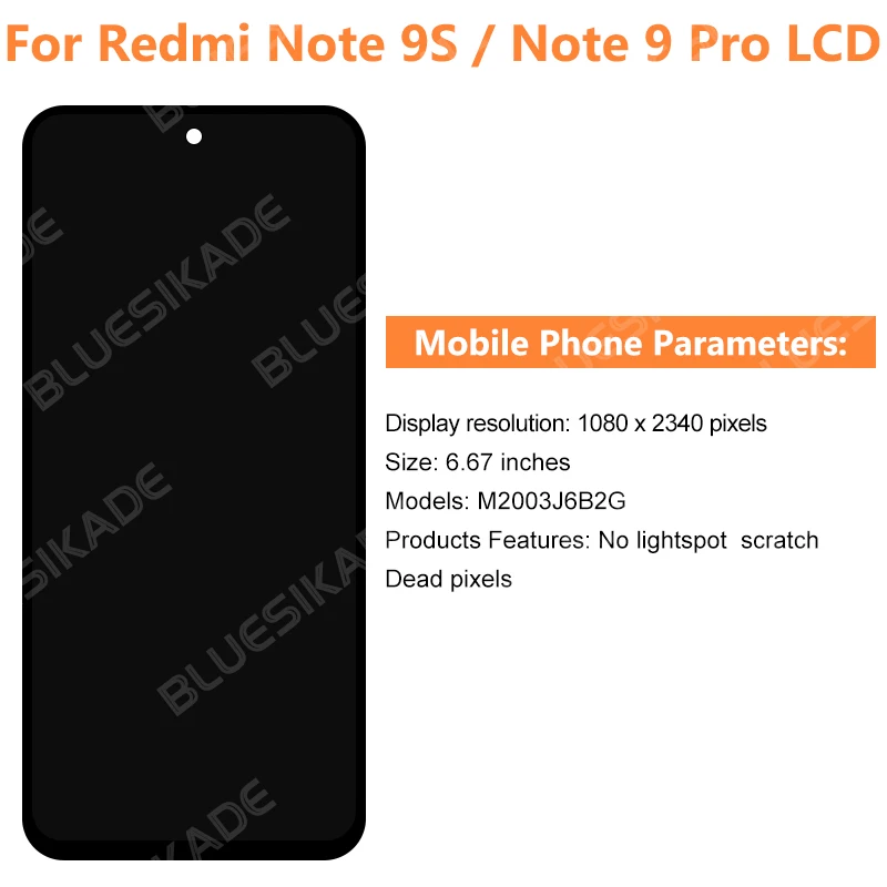 For Xiaomi Redmi Note 9 Pro LCD Display M2003J6B2G Touch Screen Digitizer For Redmi Note 9S LCD M2003J6A1G Replacement Parts