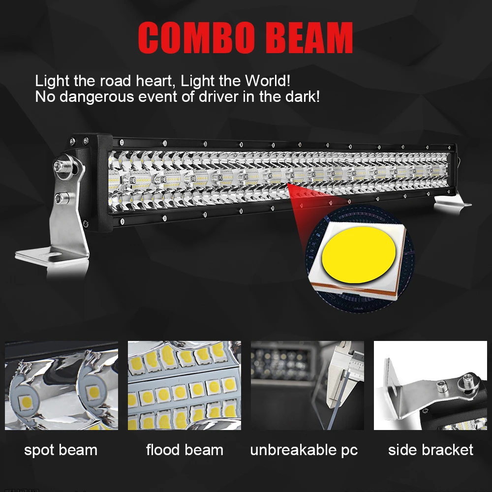 CE Offroad 4x4 SUV ATV Combo Beam double rows 22'' 32'' 42 inch Straight Cars vehicle bumper roof Led Light Bar Truck