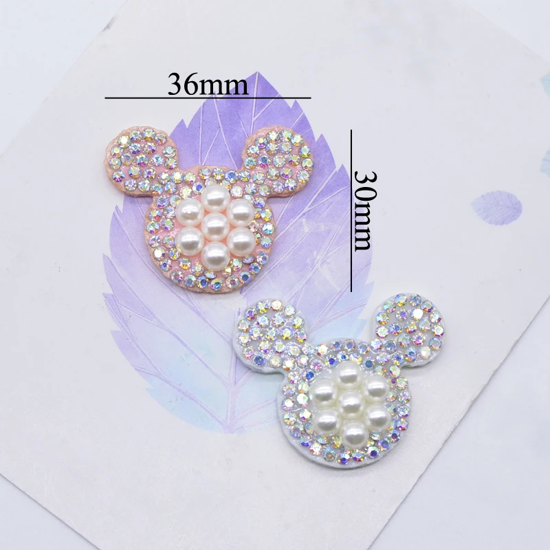 10Pcs/Lots Pink & White Mouse Head Pearl Patch Cartoon Bear Craft Material Hairclip Pin Rhinestone Applique Sew-on DIY Accessory