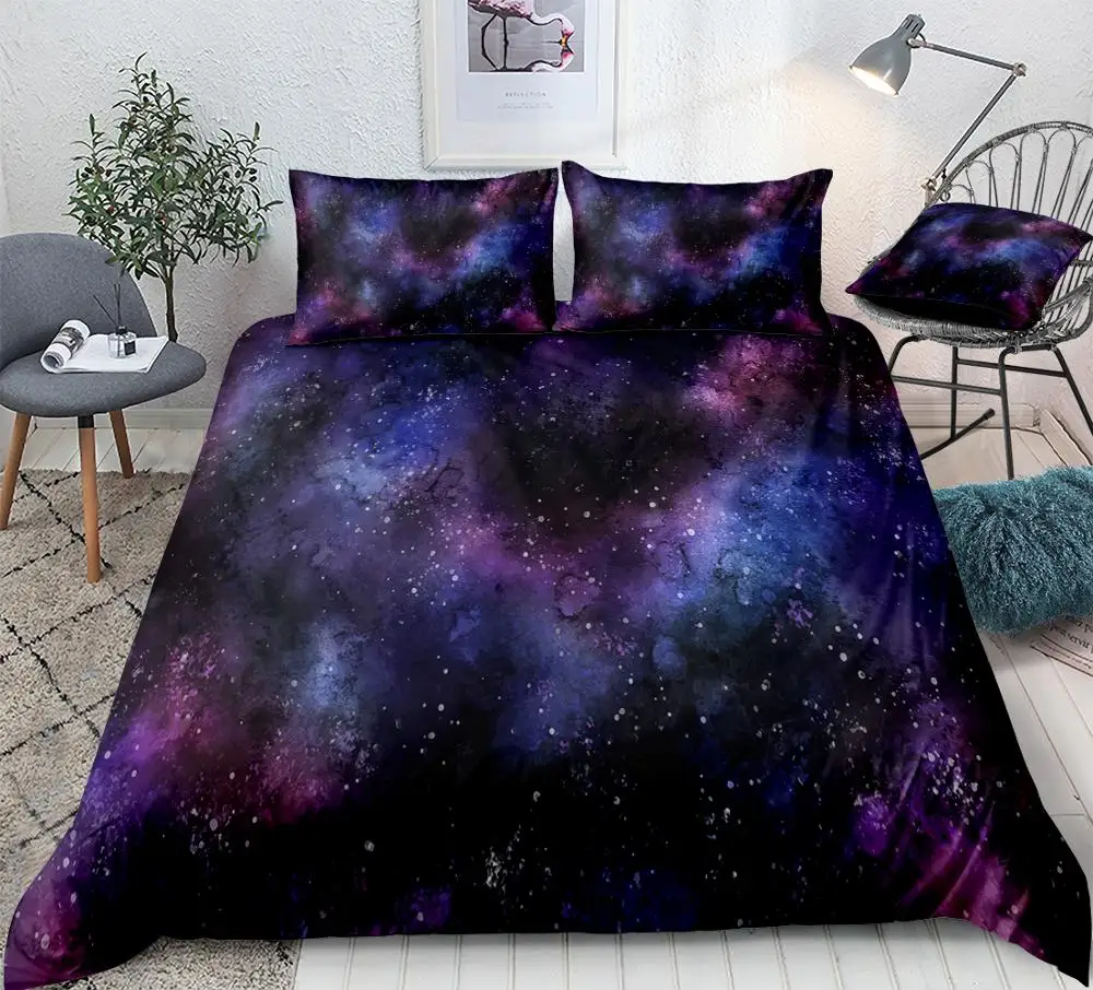 

3D Galaxy Bedding Set Outer Space Quilt Cover Queen Home Textiles Blue Purple Universe Duvet Cover Set 3PCS King Dropship Teens