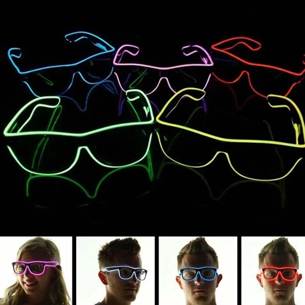 2X Led Glasses Neon Haloween Party Flashing Glasses EL Wire Glowing Luminous Novelty Gift Glow Sunglasses Bright Light Supplies