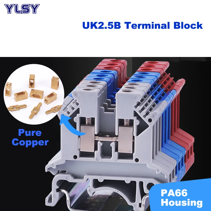 

100Pcs Din Rail Terminal Block Pure Copper UK2.5B MorsettieraScrew Type Electric Wire Cable Connector Bornier 32A 2.5mm2 14AWG