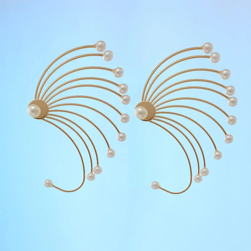 Trend Jewelry Earrings Big Fan pearl Earrings For Female Stud Earrings Wedding Party Fashion Jewelry gift