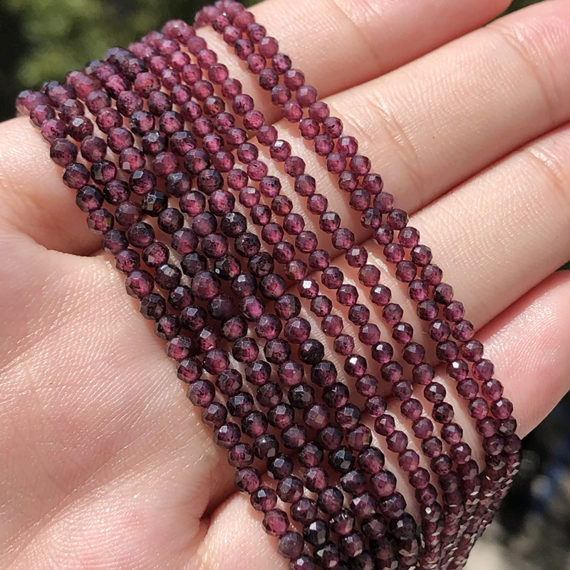 Natural Faceted Purple Red Garnet Stone Beads Round Loose Spacer Bead for Jewelry Making DIY Bracelet Accessories 15\'\' 2 3mm