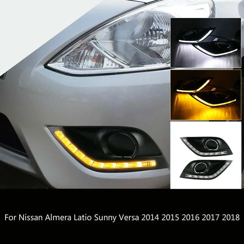 

car styling For Nissan Almera Latio Sunny Versa 2014 2015 2016 2017 2018 LED DRL Daytime Running Lights Daylight Fog Head Lamp