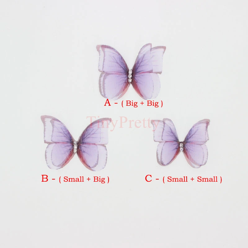 20pcs Handmade Gradient Color Printed Organza Butterfly Double-layer Fabric Butterfly Applique Patches for Bridal Wedding Decor