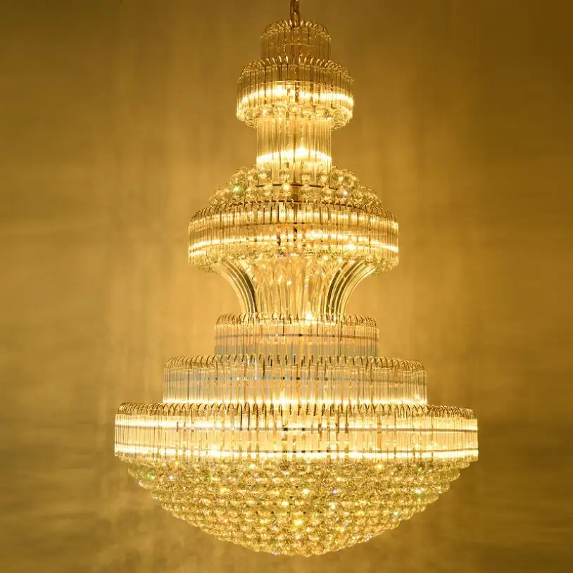 

Large Modern Crystal Led Chandelier Living Room Luxury Duplex K9 Gold Chandeliers Lustre Lobby Hotel Engineering Indoor Lighting