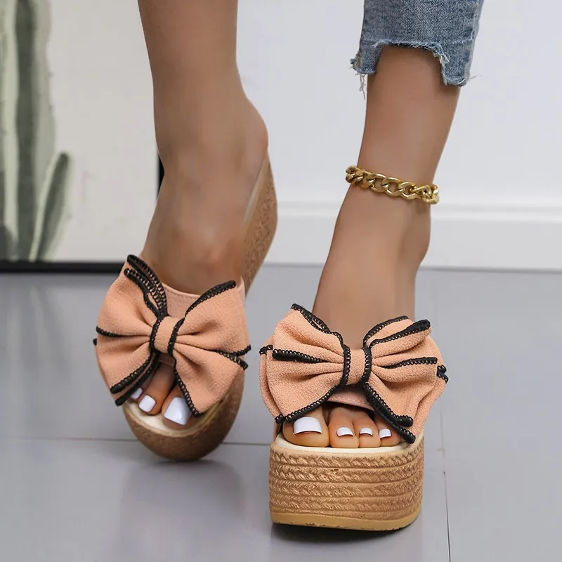 Women Slippers Fashion Pee Toe Summer Shoes Butterfly-knot High Heels Women Slides Platform Wedges Ladies Women Shoes F66