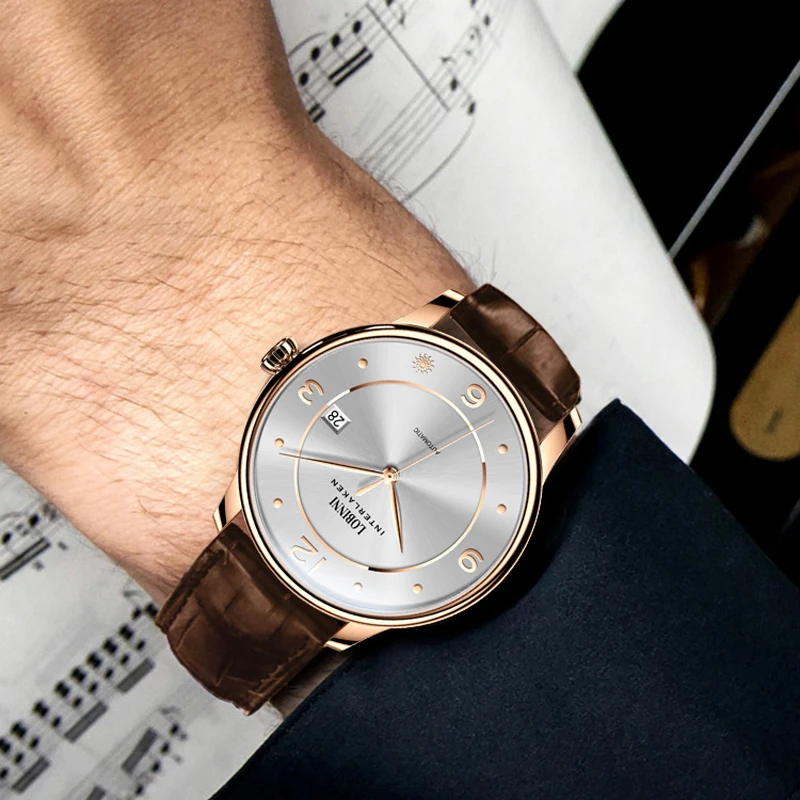 LOBINNI Nuovi orologi eleganti da uomo Orologio da polso meccanico automatico delle migliori marche Orologio con movimento a gabbiano Orologio impermeabile in vetro zaffiro
