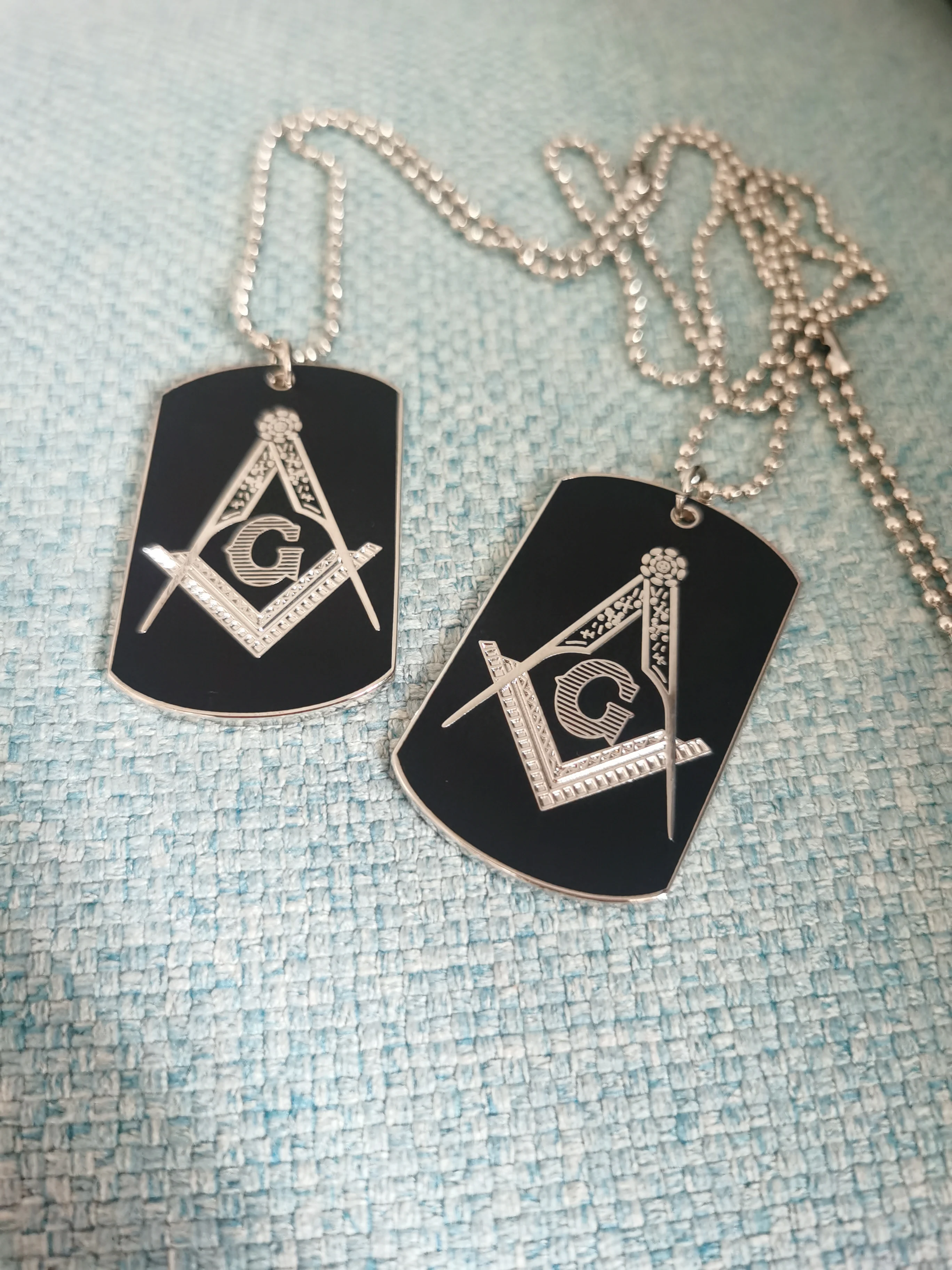 Engraved Square and Compass Dog Tag Masonic Necklace