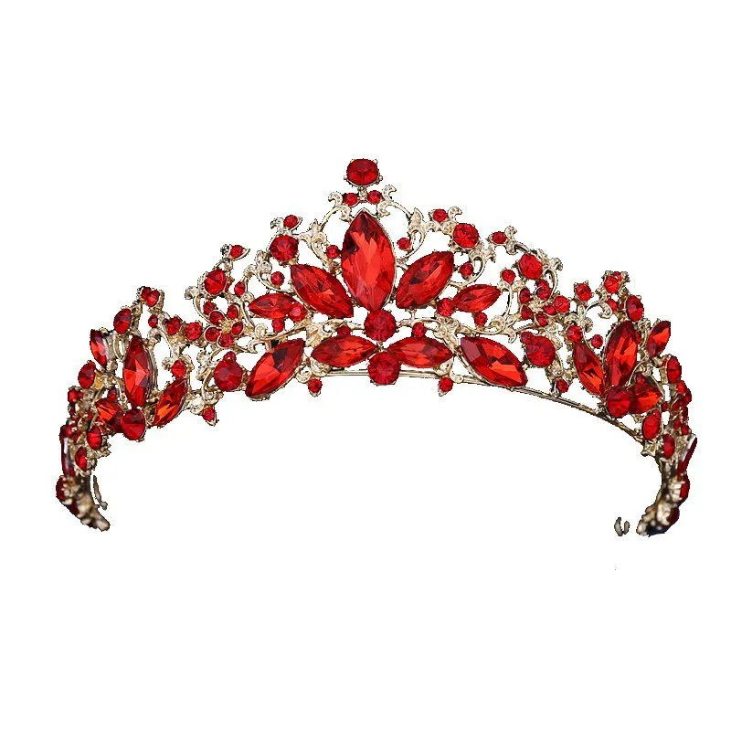 Baroque Vintage Red Crystal Bridal Hair Jewelry For Wedding Tiaras And Crowns With Necklace Earrings Sets Princess Queen Diadems