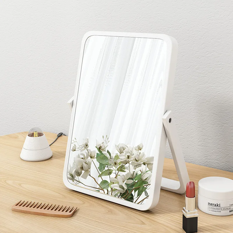 Nordic Solid Wood Desktop Makeup Simple Princess Mirror Foldable Dressing Mirror Portable Desktop Mirror Home Bedroom Decoration