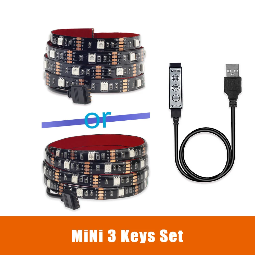 USB-LED-Streifen 5050 RGB-TV-Hintergrundbeleuchtungsset, schneidbar mit IR-RF-Musik, Bluetooth-RGB-LED-Controller, 0,5 m/1 m/2 m Set