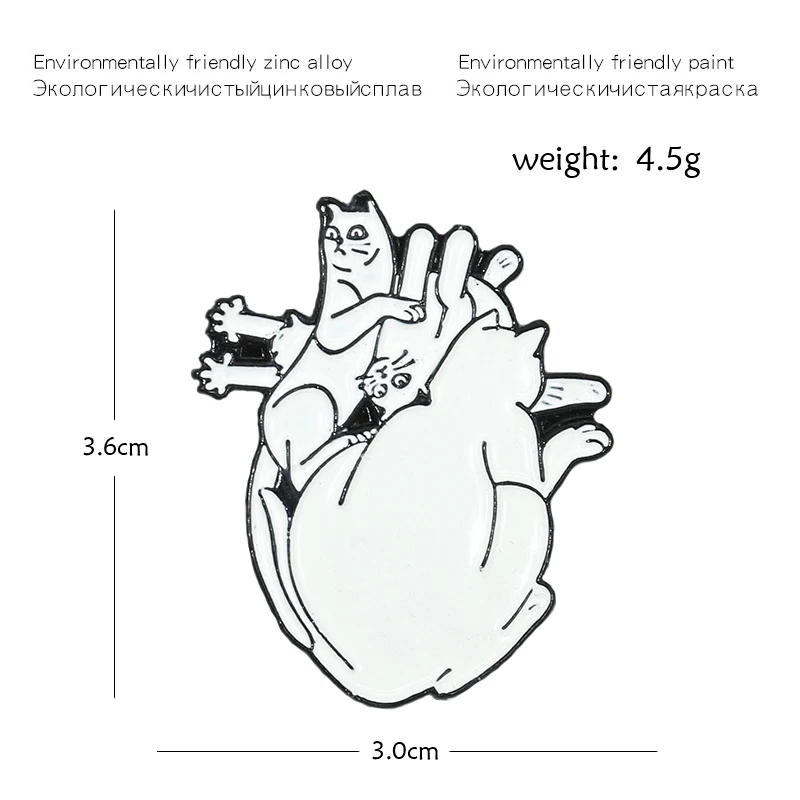 Heart Cat Badge Fashion Cute Cartoon White Cat Metal Enamel Brooch Children Trendy Kawaii Clothing Backpack Jewelry Accessories