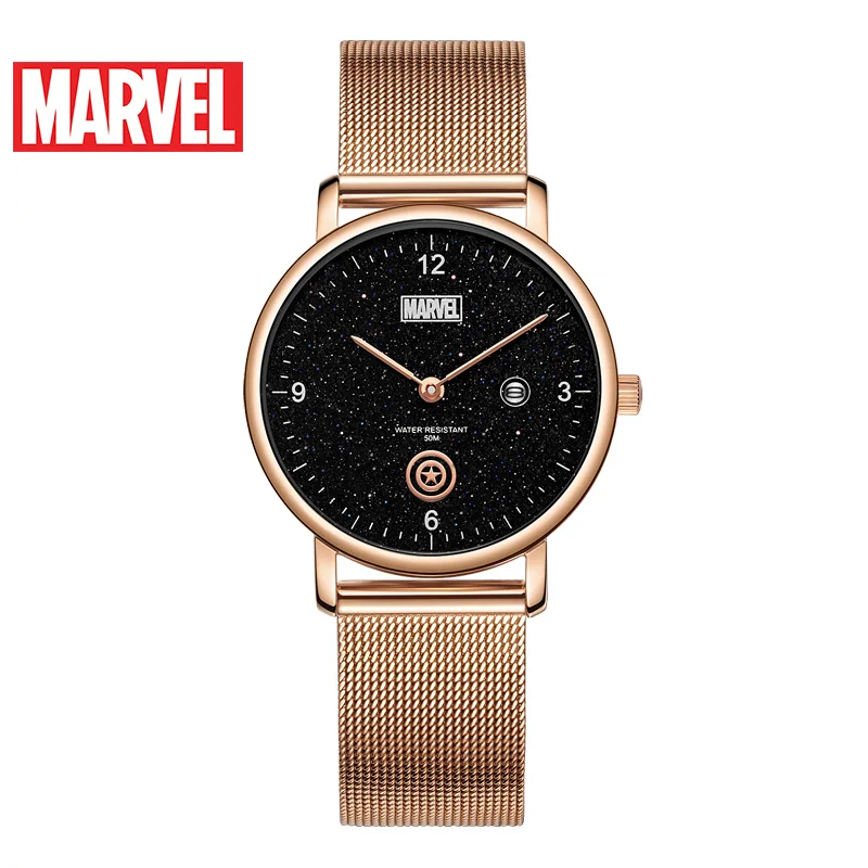 

Top Brand MARVEL Original Capitain America Woman Japan Quartz Casual Wrist Watch Stainless Steel Female Calendar Girl Gift Clock