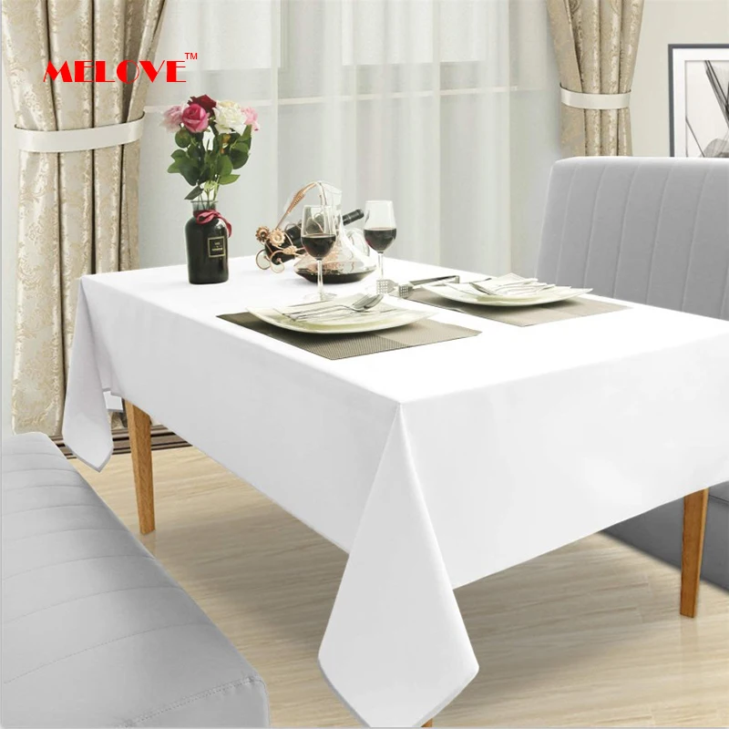 Round and Rectangle Tablecloth for Wedding Party, Solid Color, Dining Tablecloth, Home Decoration, Banquet, Hotel, White