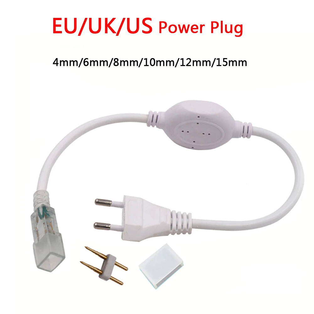 Adaptador de fuente de alimentación de 110V, 220V, 6mm/8mm/10mm/12mm/15mm, Cable de enchufe de alimentación impermeable EU/US/UK para tiras LED 5050