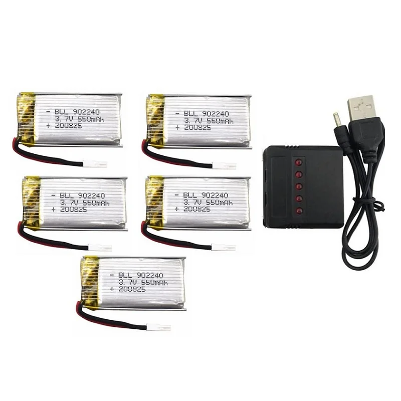 

5PCS 3.7V 550mAh Battery With 5 In 1 Charger For SP300 ZF04 Gesture Sensing Quadcopter Drone Spare Parts