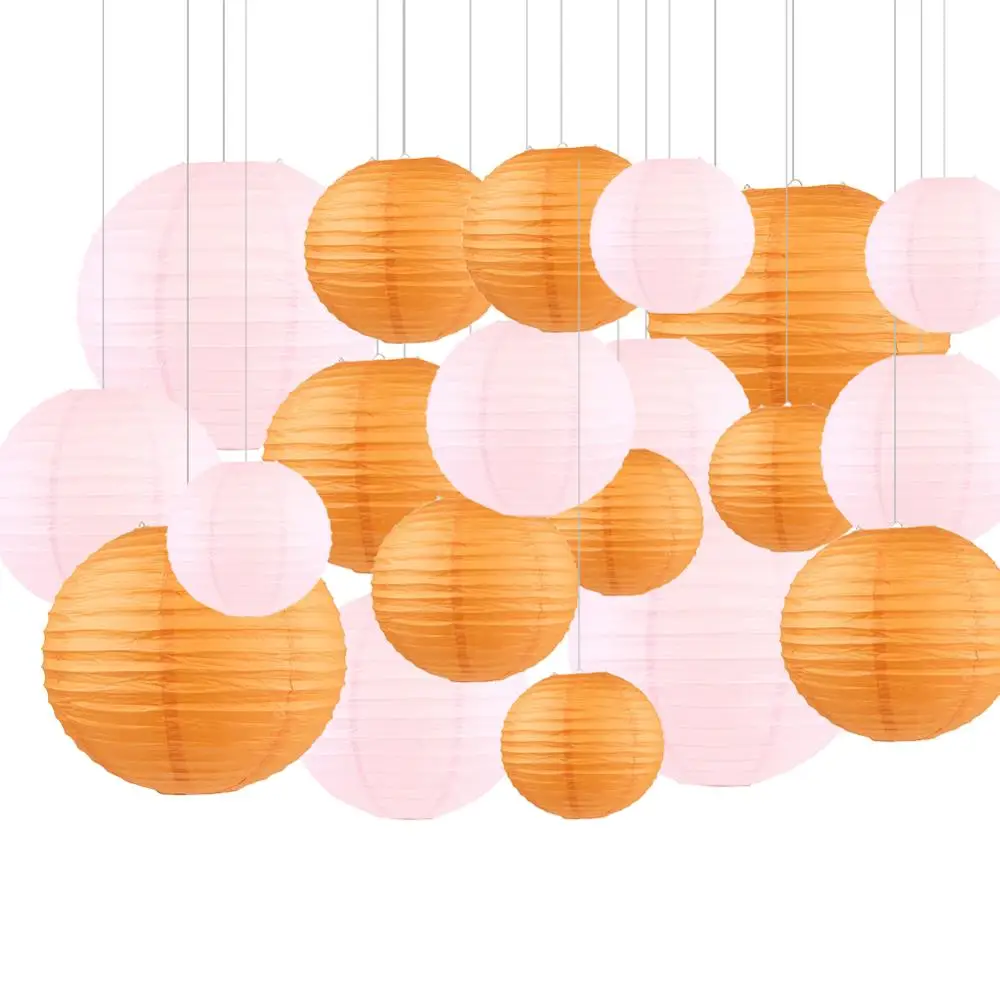 20 pcs Paper Lantern Assorted 6“ 8” 10“ 12” Chinese Paper Lampion Light Pink Orange lanterne papier for Home Wedding Decorative