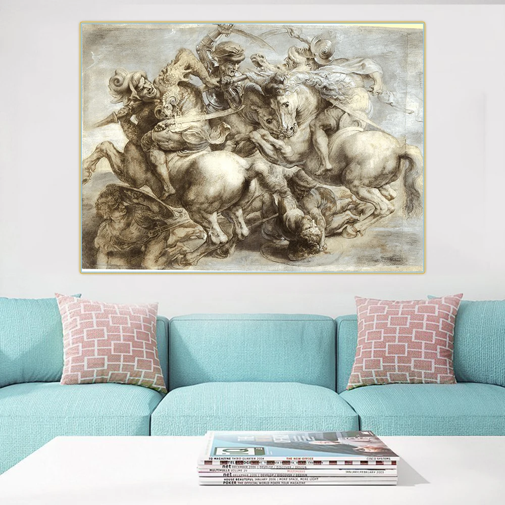 The battle of Anghiari by Leonardo da Vinci Canvas Oil Painting Famous Artwork Picture Wall Decor Home Living room Decoration