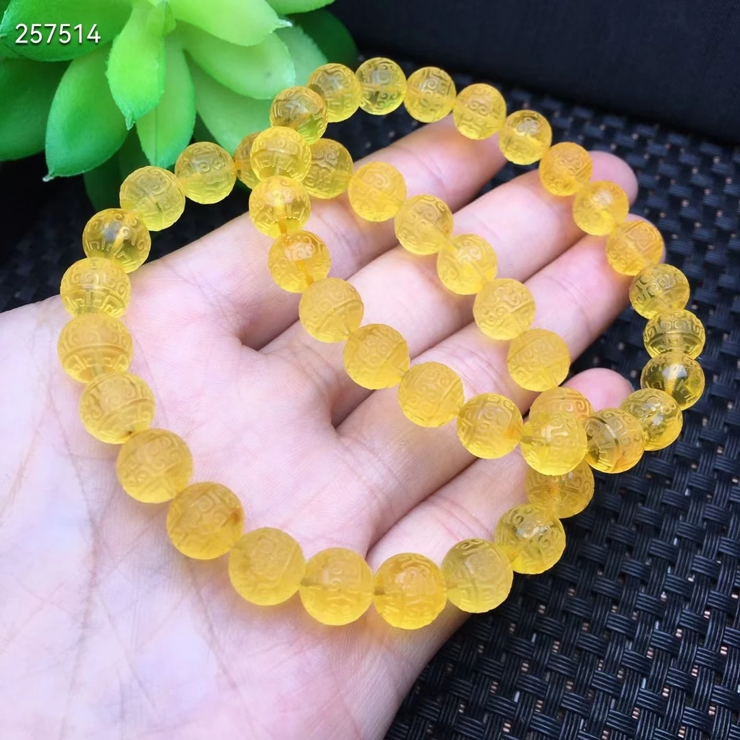 

Natural Gold Amber Clear Carved Round Beads Bracelet 8mm Women Yellow Amber Rare Healing Stone Amber Rare AAAAA