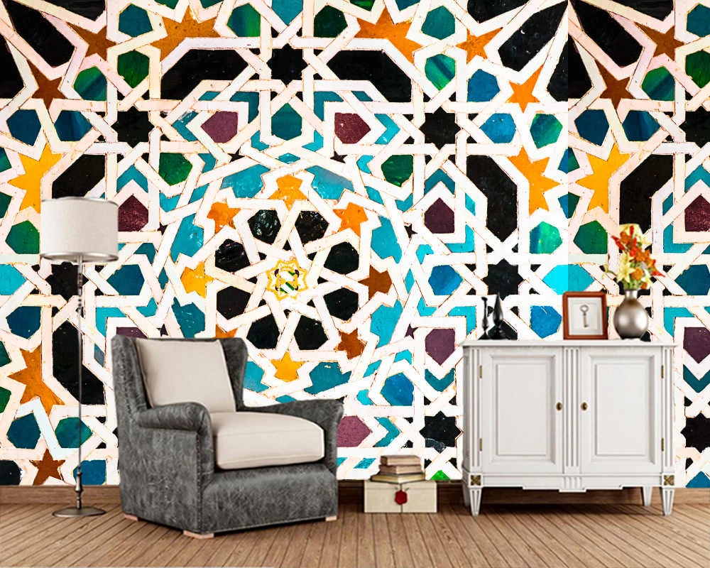 Imagem -03 - Moroccan Abstract Pattern Wallpaper Azulejos Retro Sala Parede de tv Quarto Cozinha Home Decor Papéis