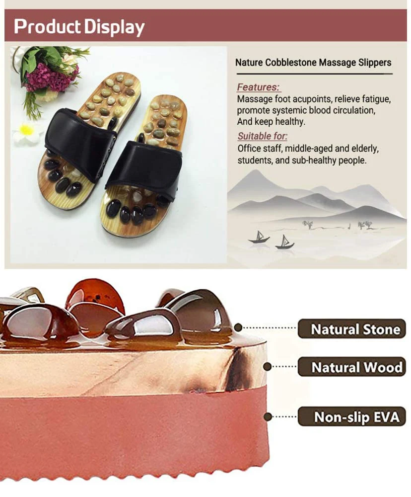 Natural Pebble Stone Foot Massager Slippers Reflexology Care Blood Activating Foot Acupuncture Point Massage Shoes For Men Women