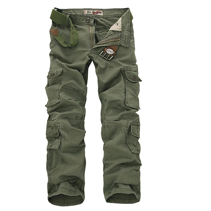 Calças militares masculinas com bolsos múltiplos, calças de algodão largas, casual masculina geral, calças táticas do exército, NoBelts Tamanho 44, 46