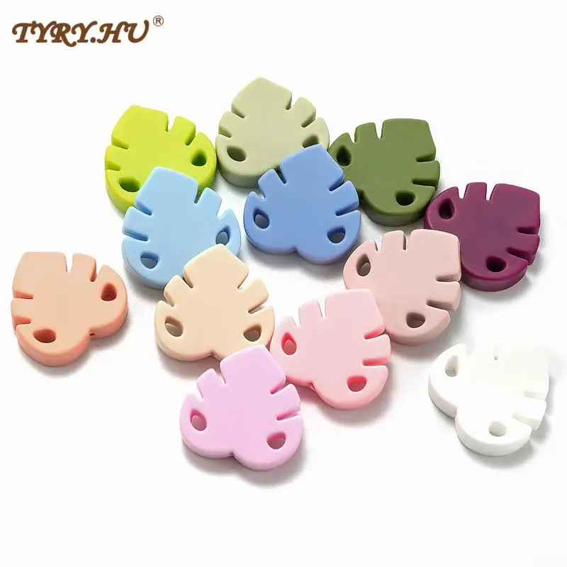 TYRY.HU 5pc Silicone Leaves Beads Baby Silicone Teether Pacifier Clip For Pacifier Chains Cartoon Jewelry Beads BPA Free