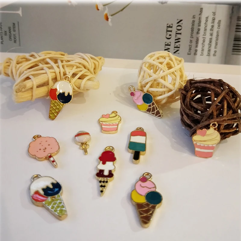 10pcs Oil Drop Ice Cream Metal Charms Popsicle Enamel Charms Pendants Fit DIY Jewelry Accessories Earrings Bracelet Floating