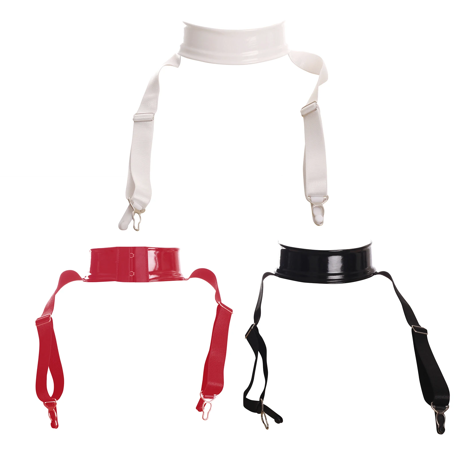 Ftshist błyszczące lakierki elastyczne Choker podwiązki szelki dla długie rękawiczki Bondage wygląd naszyjnik Diablo akcesoria Cosplay