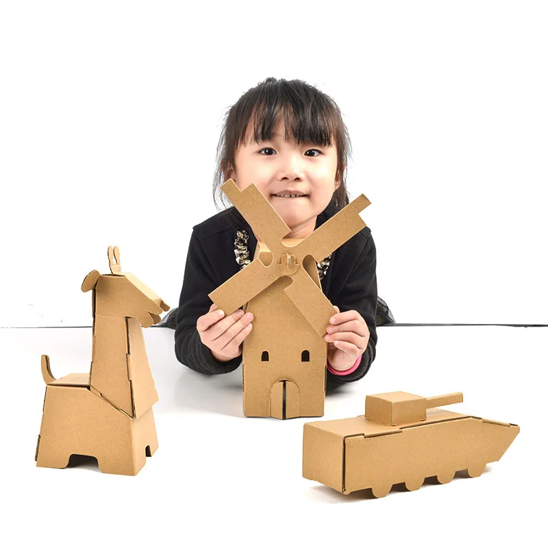 2021 New Children Handmade Corrugated Cardboard 3D DIY Puzzle Coloring Assembled Model Coloring Graffiti Educational Toy