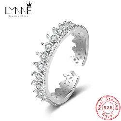LYNNE Jewelry New Trendy Romantic Crown CZ 925 Sterling Silver Rings Fine Gear Design Zircon Adjustable Ring Women Birthday Gift