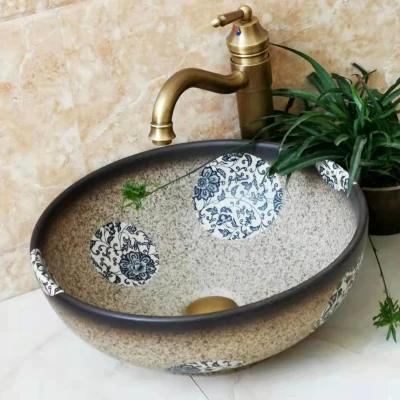 

Bathroom Artistic Ceramic Vessel Sink Bowl Faucet & Pop-up Drain Combo AB203