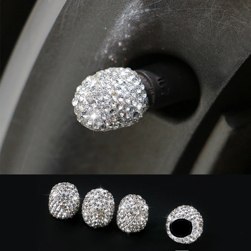 

4 PCs Luxury Car Tire Valve Caps Diamond Shining Dust-proof Wheel Valve Cover Car Decor Car Bling Accessories for Girls