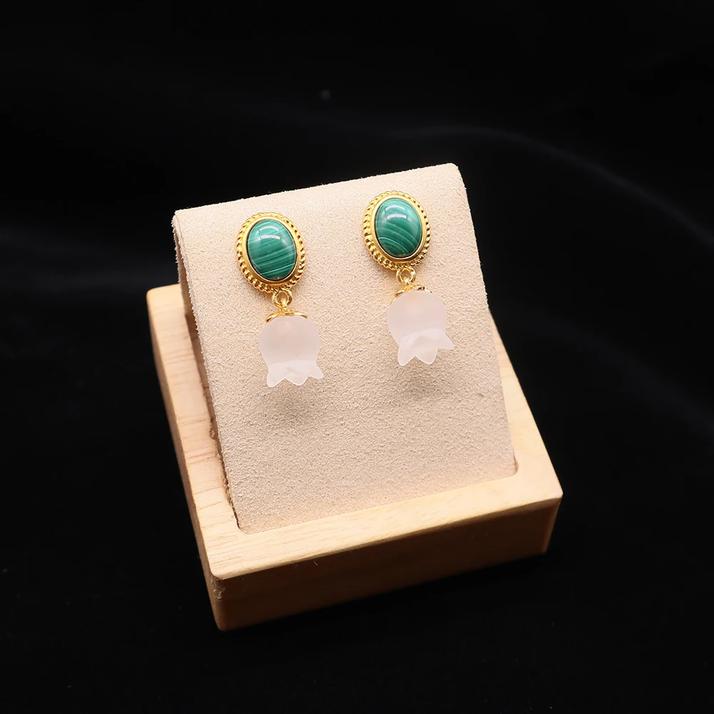 

MIQIAO Earrings With Stones 2020 New Hand Carved Natural Red Agate Malachite Frosted White Crystal Flower Women's Jewelry