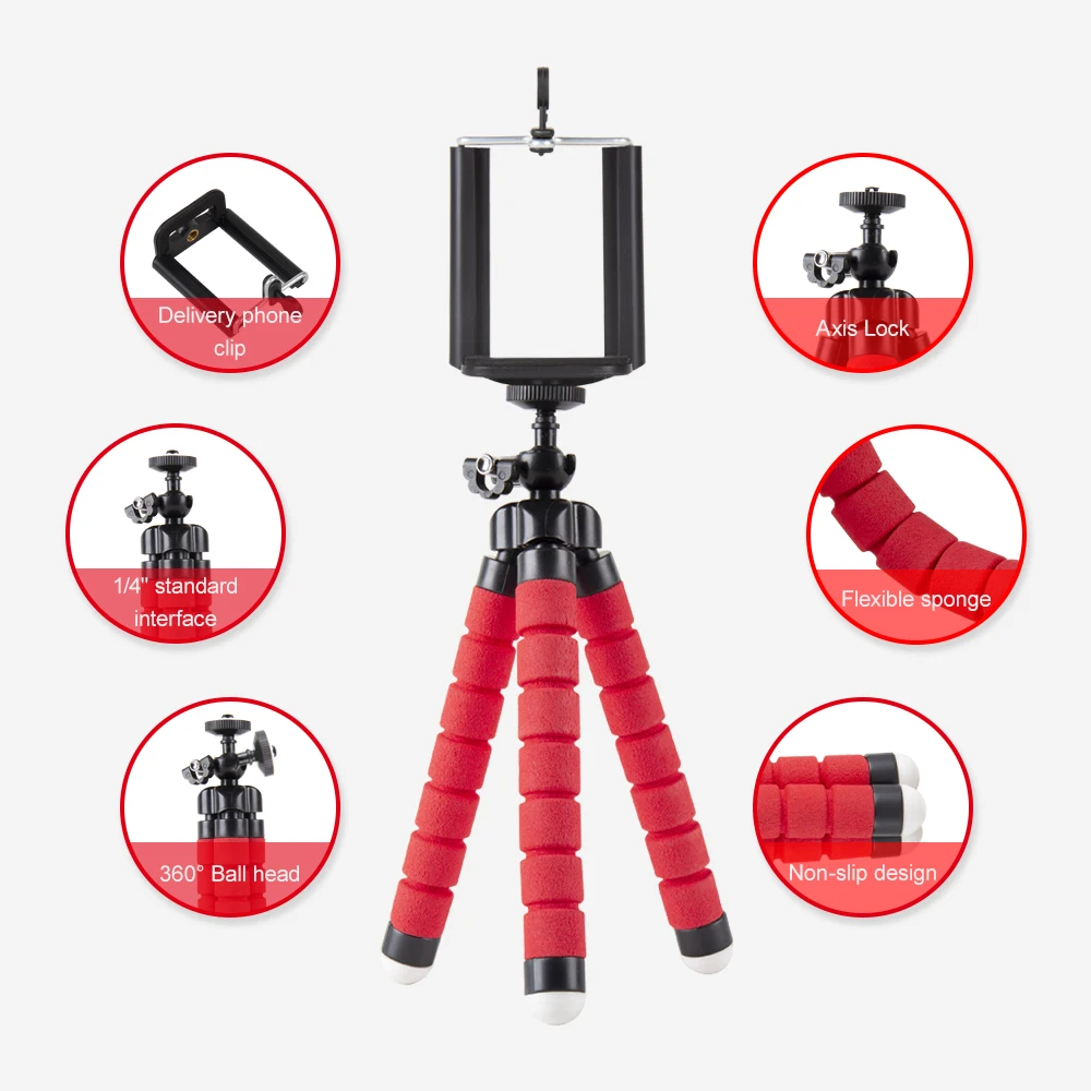 PYNSSEU Mini Tripods Flexible Sponge Octopus Tripod for Gopro Camera desktop Tripod for iPhone Samsung Smartphone clip