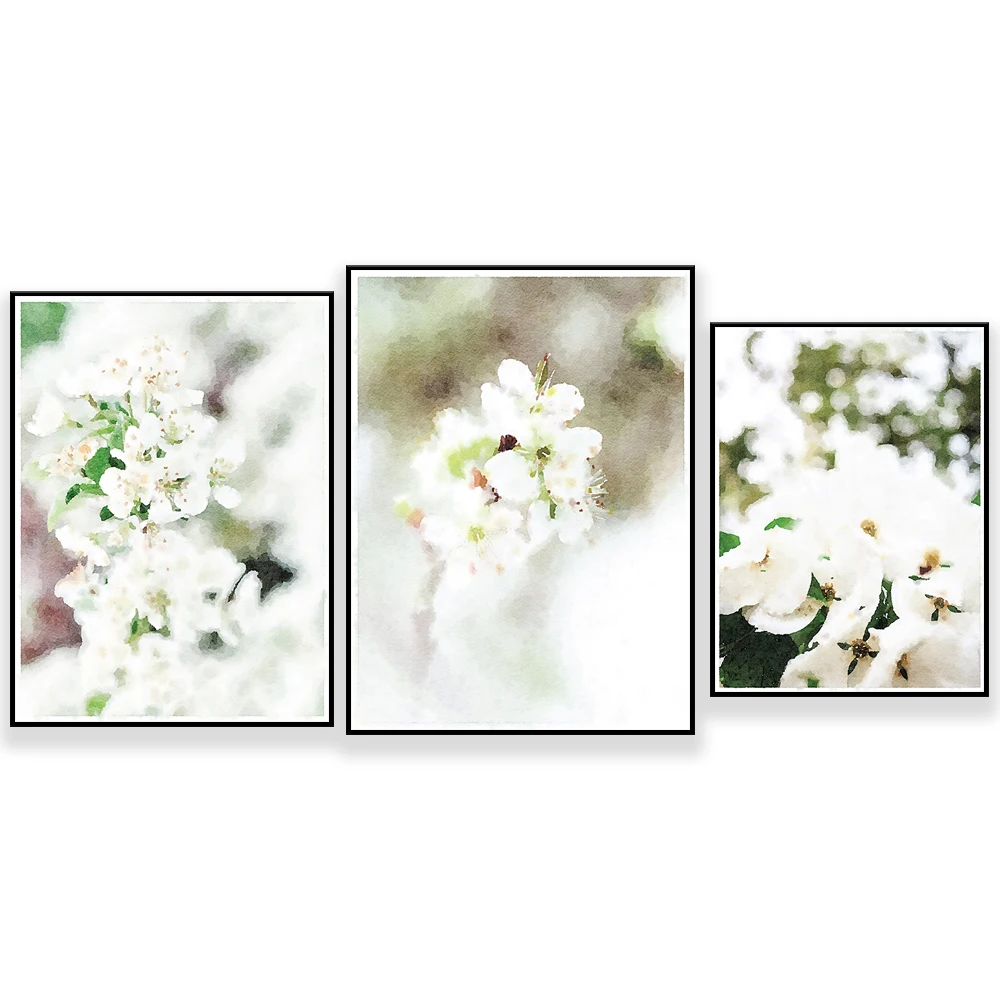 Black White Neutral Botanical Flower Gallery Wall Art Prints, Watercolor Digital Download Floral Decor Photography