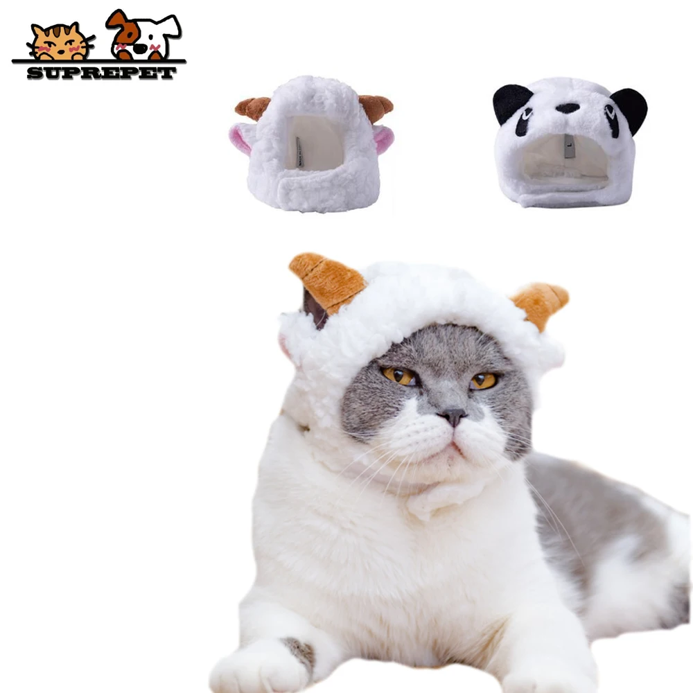 SUPREPET Funny Cute Panda Cat Headgear Cosplay Dog Costume Small Puppy Cat Hat Wool Headdress Cross Dress Cat Supplies