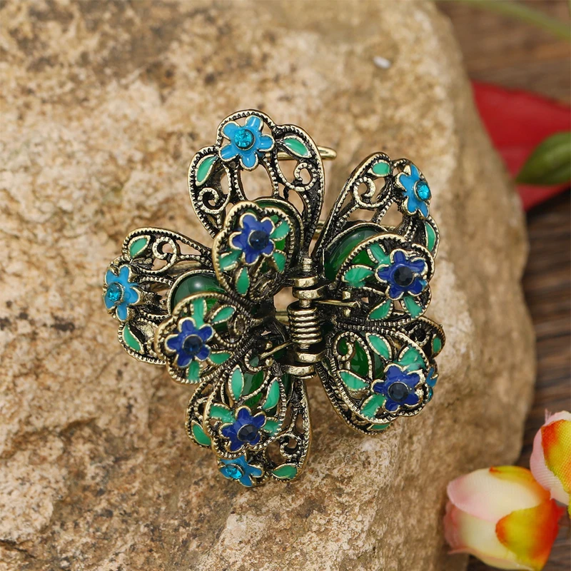 5 Colors Retro Painting Flower Hair Claw Vintage Metal Costume Hair Clips Women Accessories