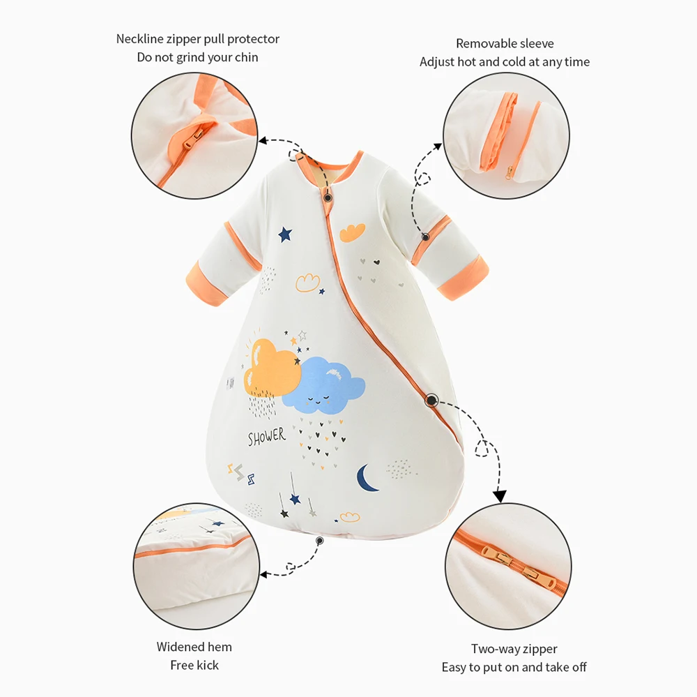 الطفل كيس النوم 3.5Tog الشتاء سميكة الاطفال يمكن ارتداؤها بطانية الكرتون الحيوان طباعة الدفء كيس النوم لحاف للإزالة الأكمام