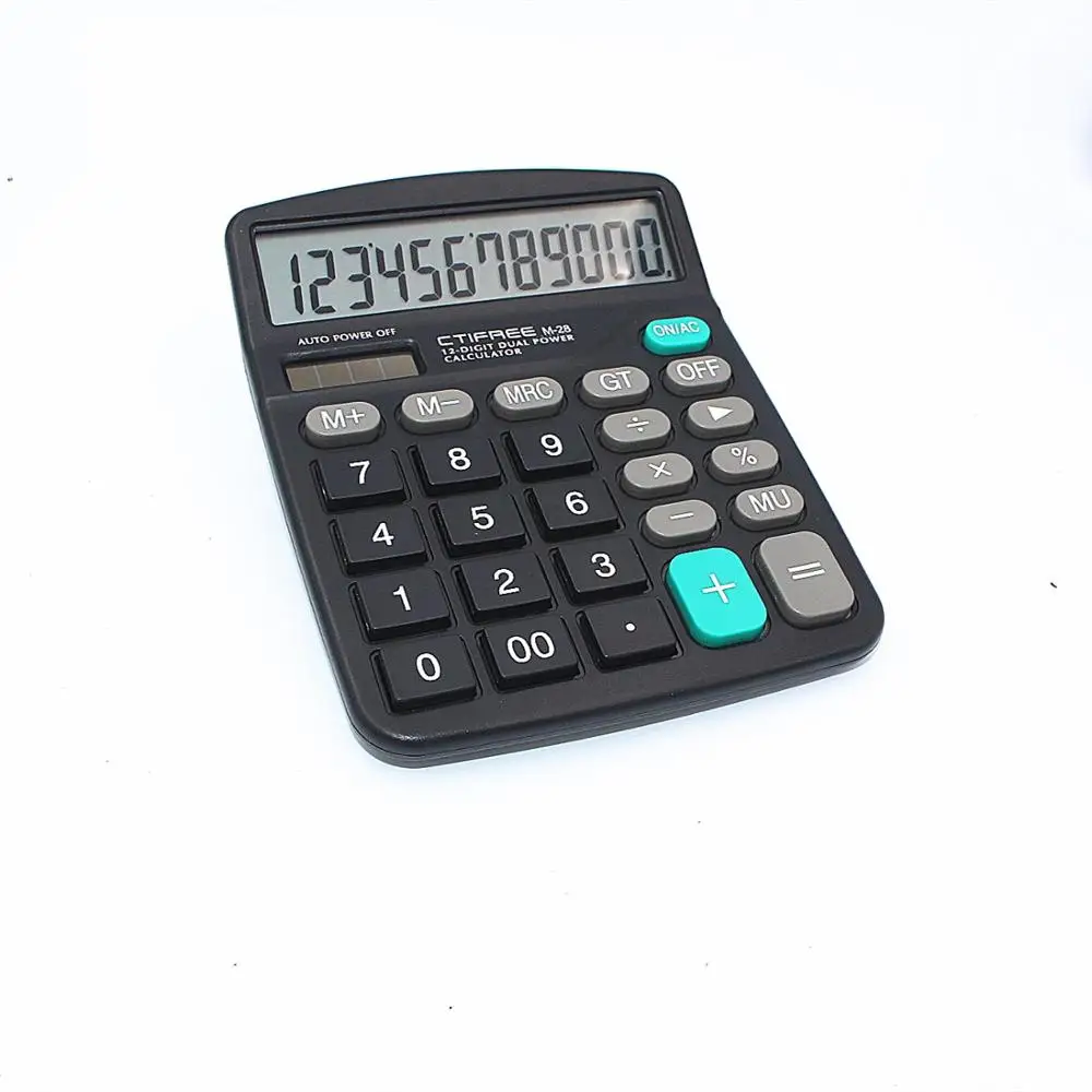 12 Digit Desk Calculator Large Buttons Financial Business Accounting Tool M-28 Black Color Big Size Solar and Battery Power