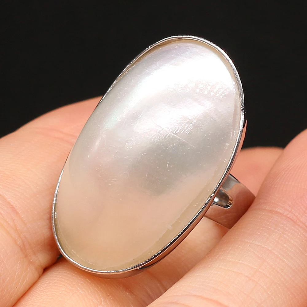 2023 Oval Natural Mother of Pearl White Shell Ring Adjustable Shells Finger Rings for Women Love Wedding Birthday Jewelry Gifts