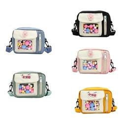 Cute Square Messenger Bag Women Girls Small Nylon Cartoon Shoulder Bag Casual Phone Makeup Holder Crossbody Handbag with Badges