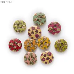 50pcs Snowflake Flower Printing Round Wood Buttons Sewing Scrapbook Clothing Gifts Crafts Handwork Accessories 15mm