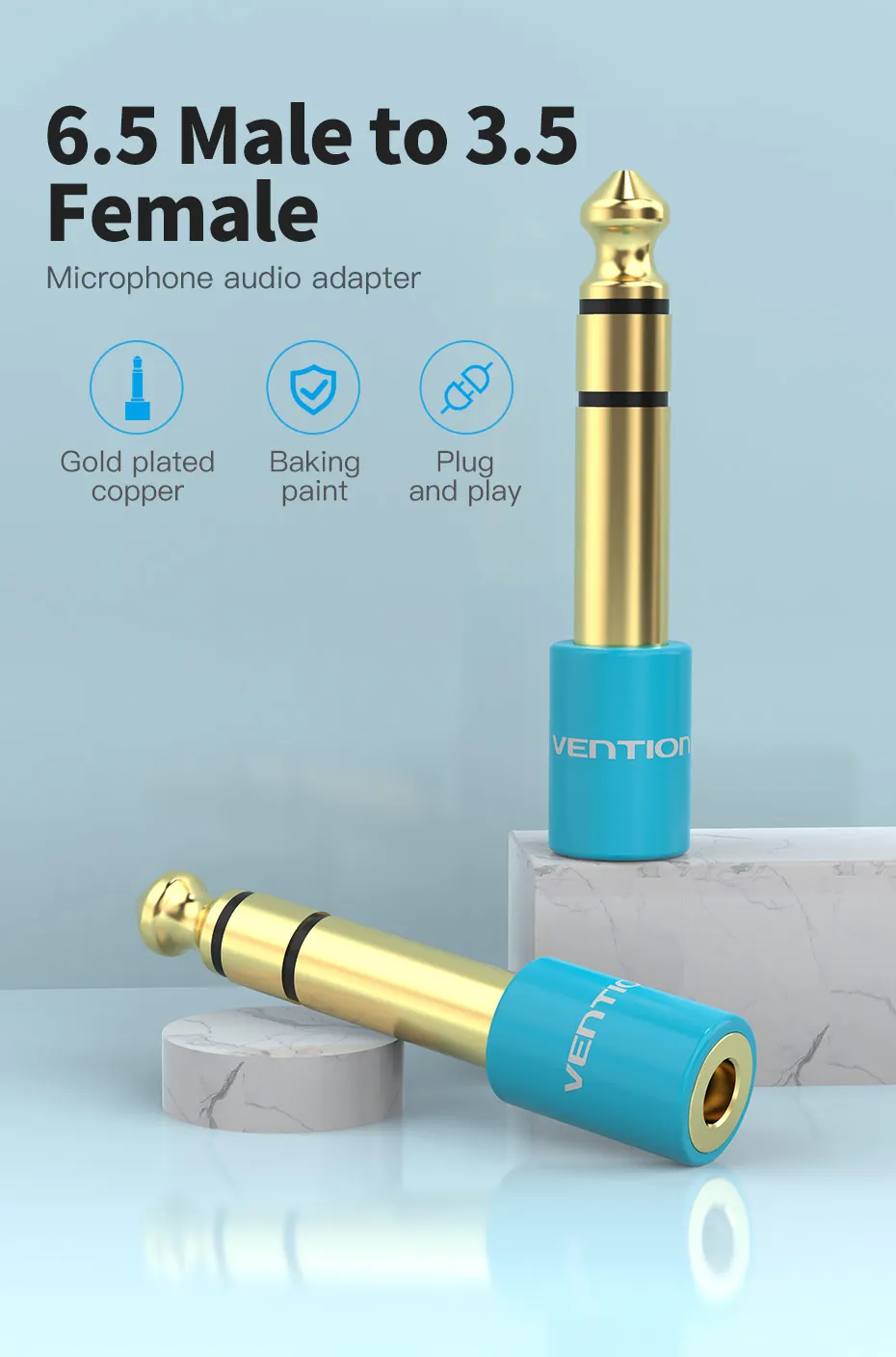 Vention 6,5 mm auf Klinke 3,5 mm Mikrofon-Audiostecker für Verstärker E-Gitarre Adapter Aux-Kabel 3,5 Klinke 6,35 Konverter 2 Stück – Detail 4
