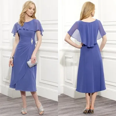 2019 Generous Crew Neckline Tea-Length Crystal Mother Of The Bride Dresses Chiffon Custom Made Hot Sale Free Shipping Vestido