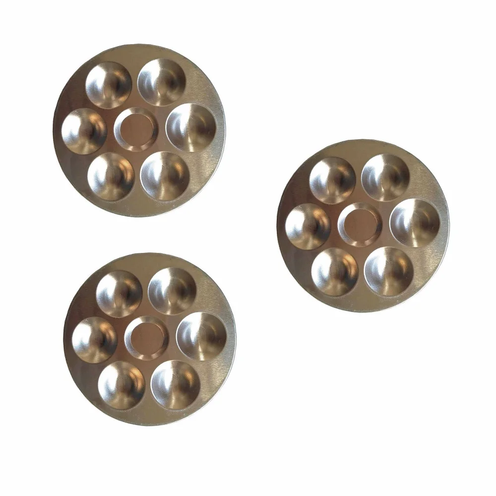 3PCS 6-Well Round Aluminum Palette Mixing Tray for Modelling DIY Craft Painting Tool