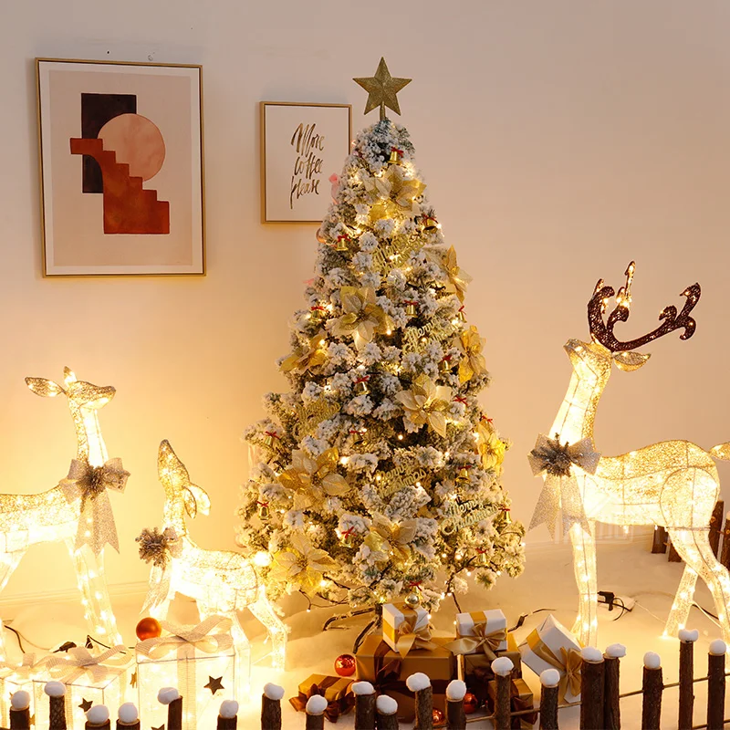 2021 Christmas deer cart luminous golden Christmas deer decoration ornaments scene layout hotel shopping mall large-scale dress